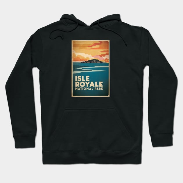 Isle Royale National Park Retro Poster Illustration Hoodie by Perspektiva